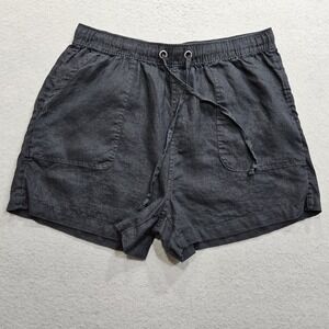 C&C California Black Linen Casual Shorts Womens Large Elastic Waist Drawstring